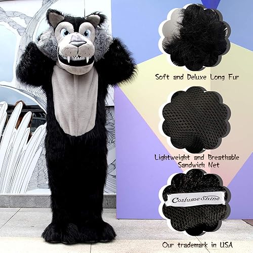 Miniatura 5 de Disfraz de mascota de lobo gris de lujo para adultos para hombres y mujeres, Halloween, fiesta de Navidad, juego escolar