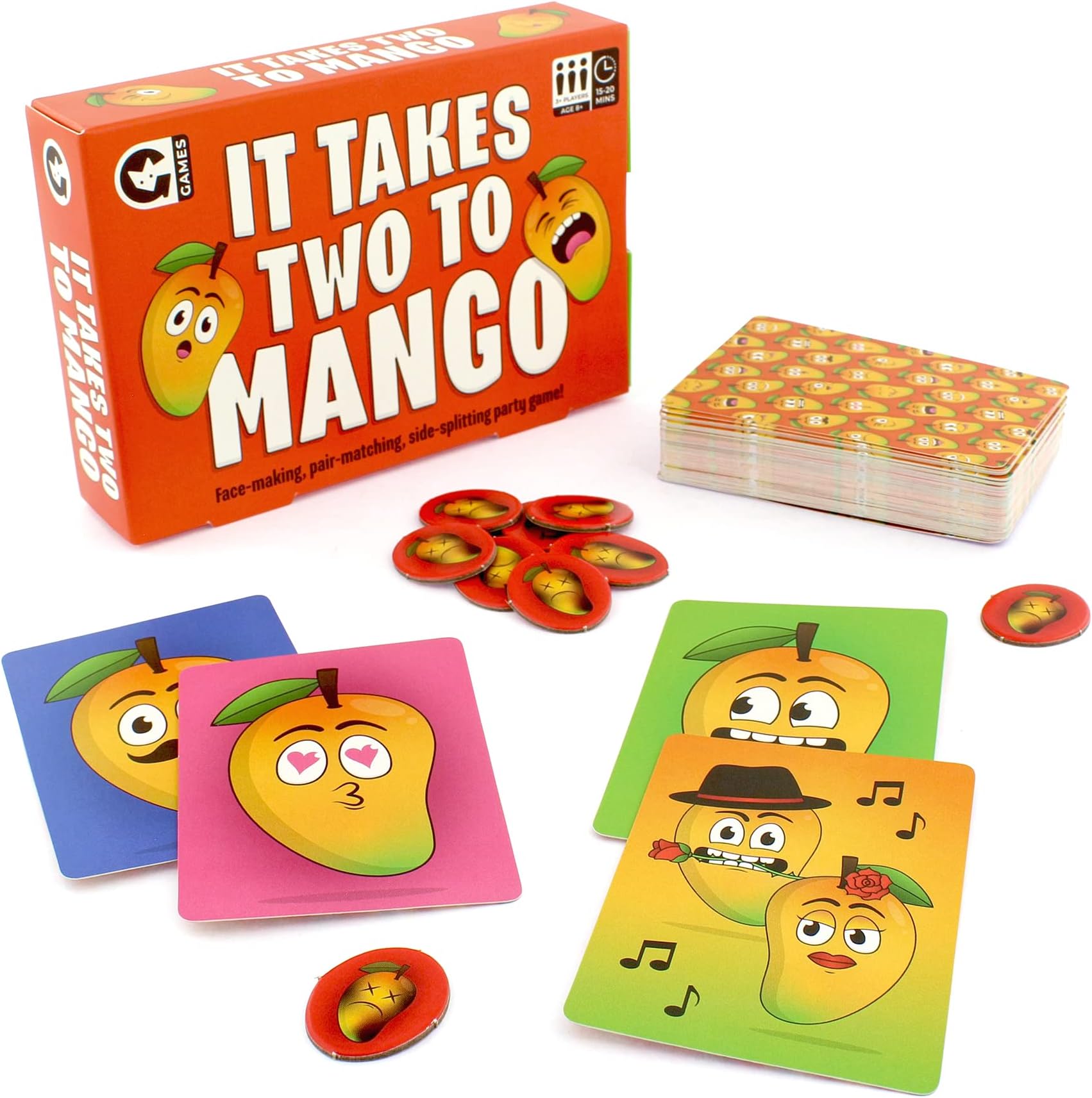 Ginger Fox It Takes Two To Mango Family Fun Card Game - Quick Thinking, Face-Pulling, Matching Pairs Party Game. Great For Taking Anywhere this Christmas. New Travel Sized Easy Play Action Game 2022.