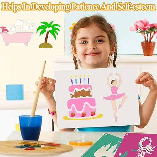 Miniatura 5 de LanMa 30 plantillas de dibujo para niños y niñas, plantillas coloridas de pintura de plástico de 8 x 8 pulgadas, tiza para acera