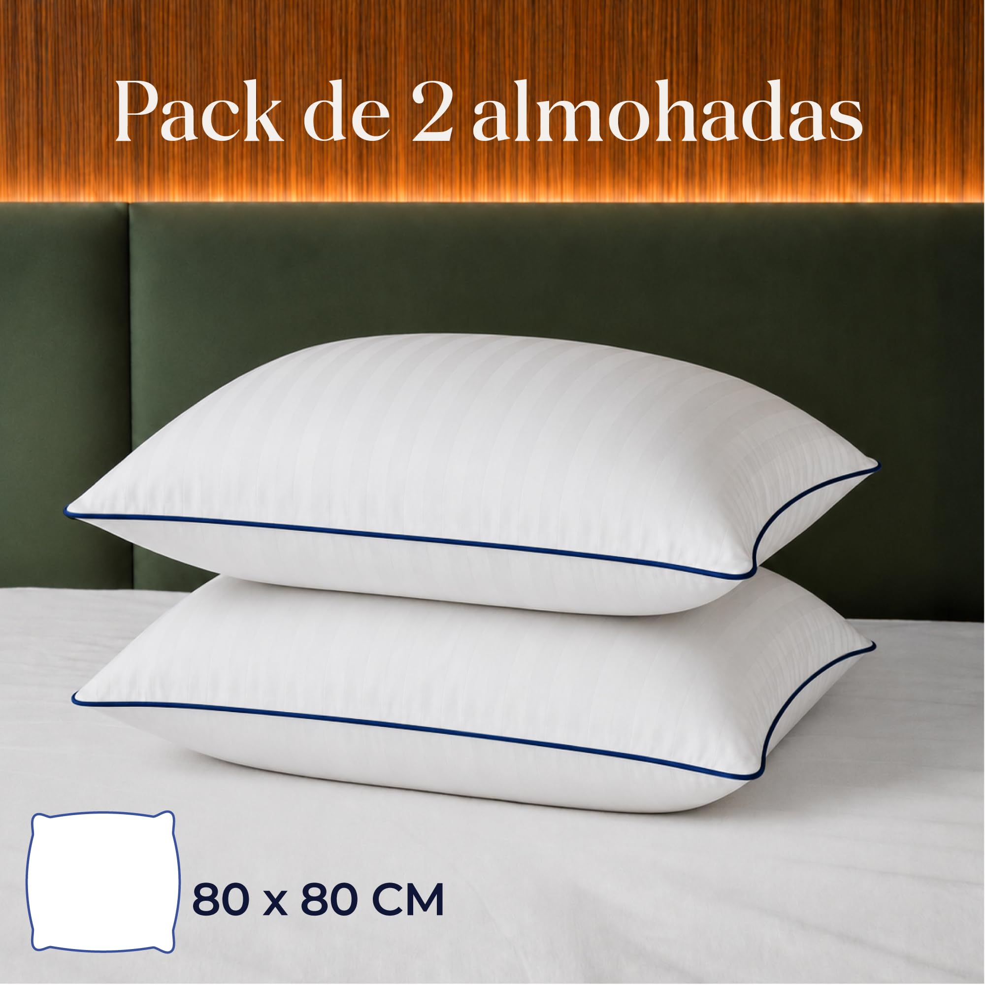 Dreamzie Almohada 80x80cm Juego de 2, Confort Hotel de Lujo - Cojines Cama Mullida, Cojin Suave - Almohadas Lavables, para Todas Las Posiciones al Dormir - Oeko-Tex