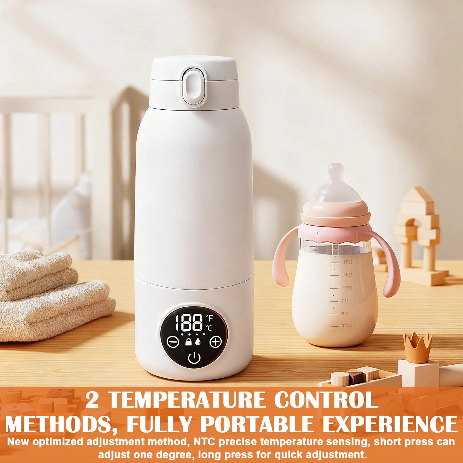 Scaldabiberon portatile per neonati, 500 ml, con controllo preciso della temperatura, 45 °C - 55 °C, senza BPA, per latte materno e formula, viaggi e notte