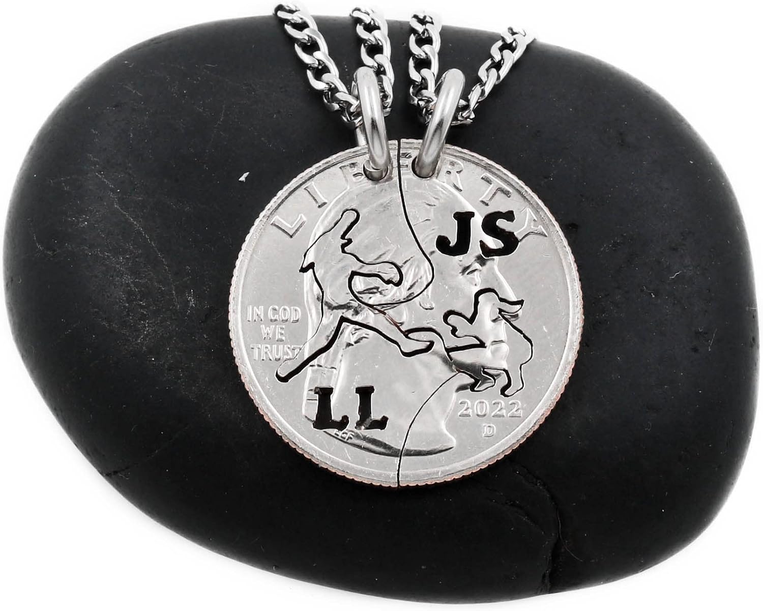 Girl's Pitcher and Catcher Necklaces, Custom Cut Initials, Softball Buddies and Best Friends Necklaces, Sports Jewelry Gifts, Hand Cut Coin, By NameCoins