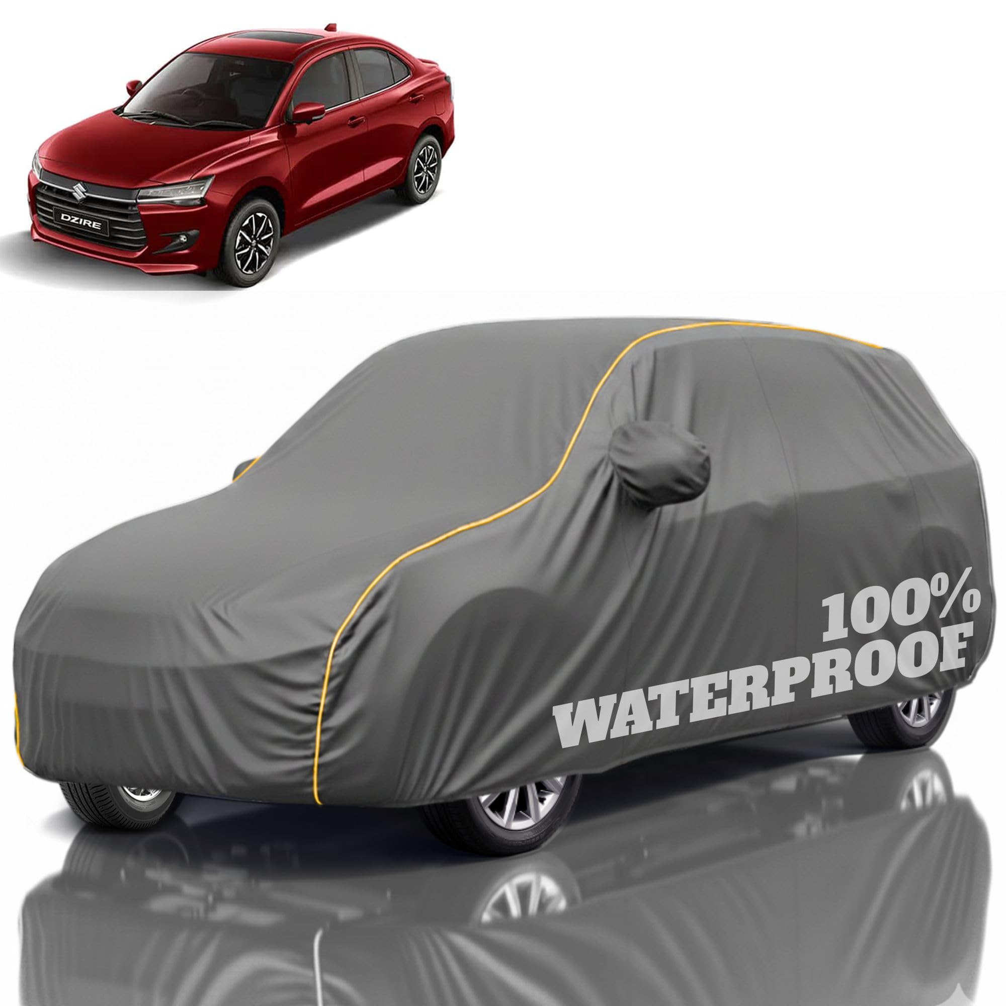 Premium Polyester Car Cover Dzire All-Weather Protection from Rain, Dust &amp; Sun | UV Resistant Fabric | Full Body Secure Fit for Outdoor &amp; Indoor Parking Grey