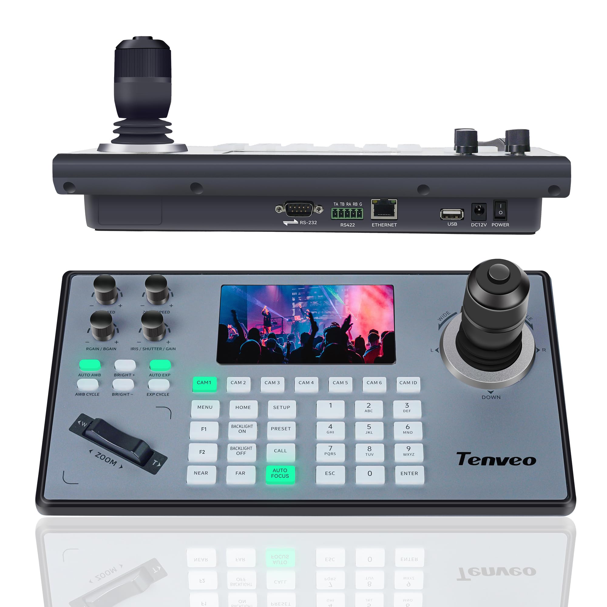 Tenveo PTZ Controller mit Joystick, Unterstützt VISCA,PELCO D/P-Protokoll,PoE/RS232/RS485/RS422/RJ45 Variable Speed 4D Joystick, Controller für Kirche Live Streaming