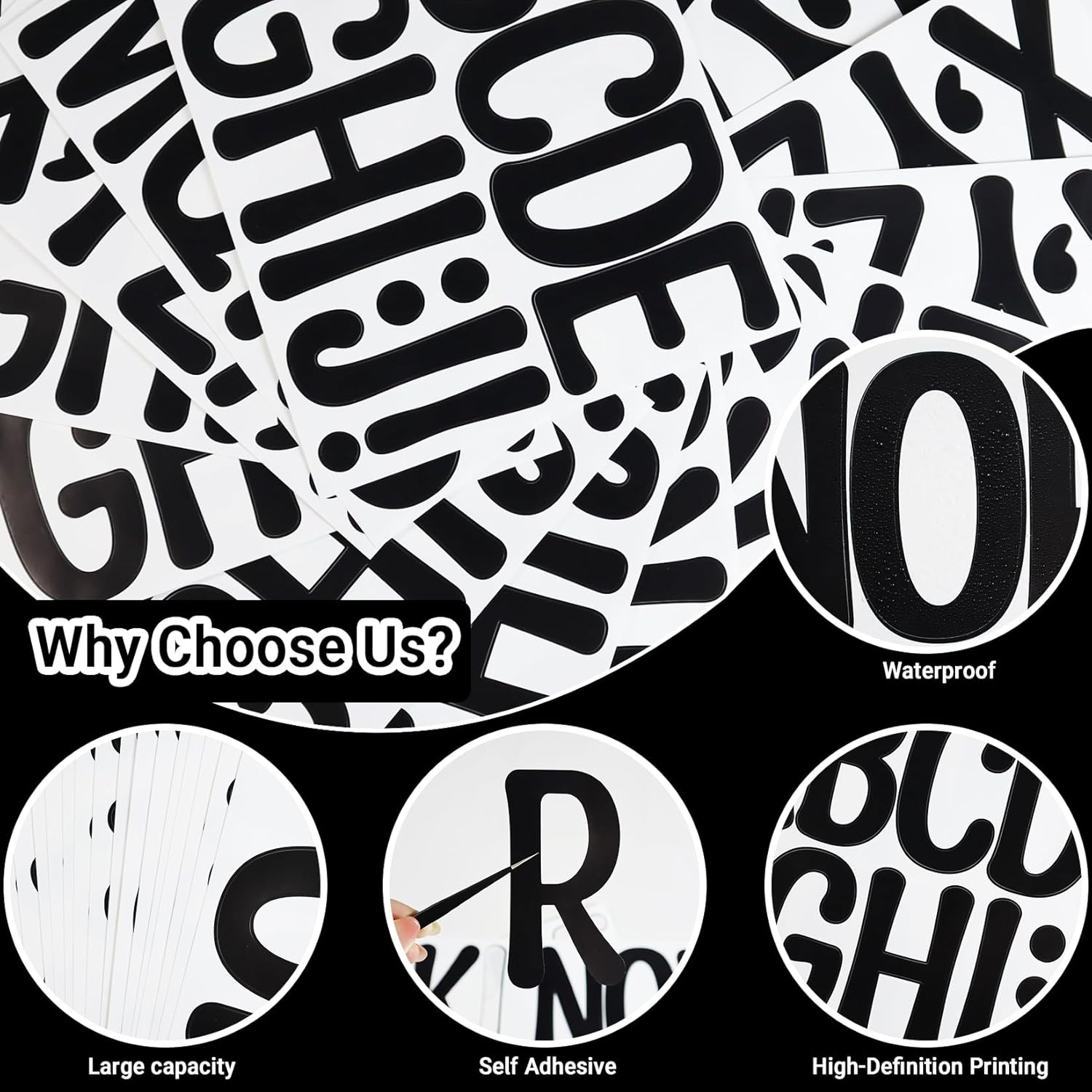 175 Pieces 4 Inch Letter Sticker, Self-Adhesive Waterproof & Tear-Resistant Large Capital Alphabet Stickers for Mailbox,Outdoor,Garden and Office - Black