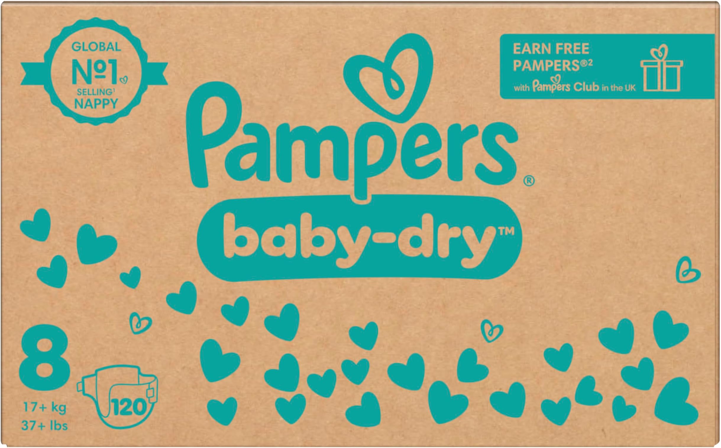 Baby-Dry Taped Nappies, Size 8 (17kg Plus) 120 Count, MONTHLY SAVING PACK, Stop and Protect Pocket for Leak Free Protection