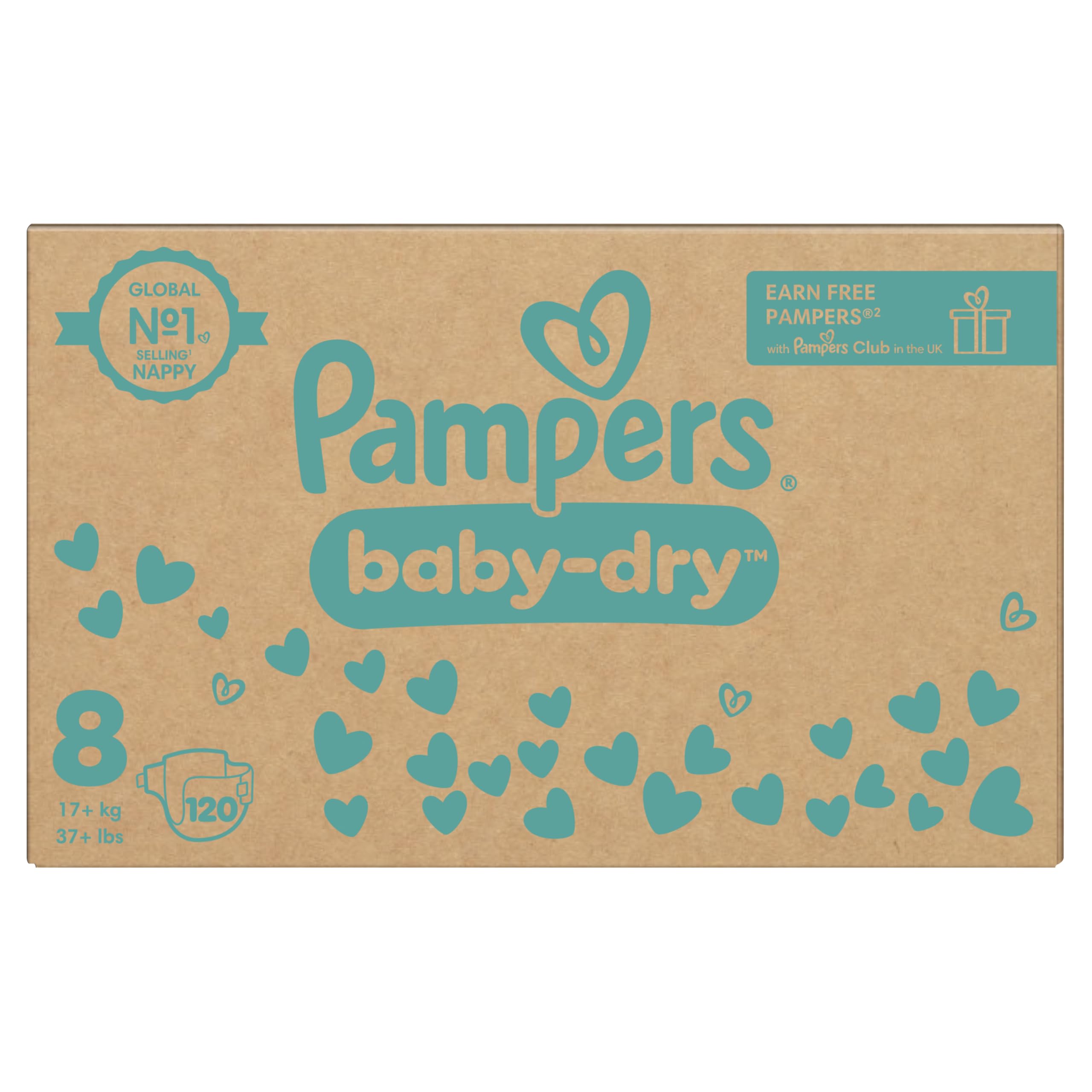 Baby-Dry Taped Nappies, Size 8 (17kg Plus) 120 Count, MONTHLY SAVING PACK, Stop and Protect Pocket for Leak Free Protection