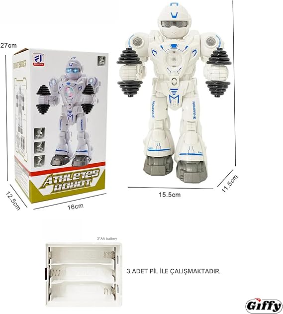 Giffy/Oyuncak İnteraktif Pilli Robot Işıklı Müzikli Sesli Dans Eden Sporcu Robot Full Fonksiyon Şınav Çekebilen Spor Hareketleri Yapabilen