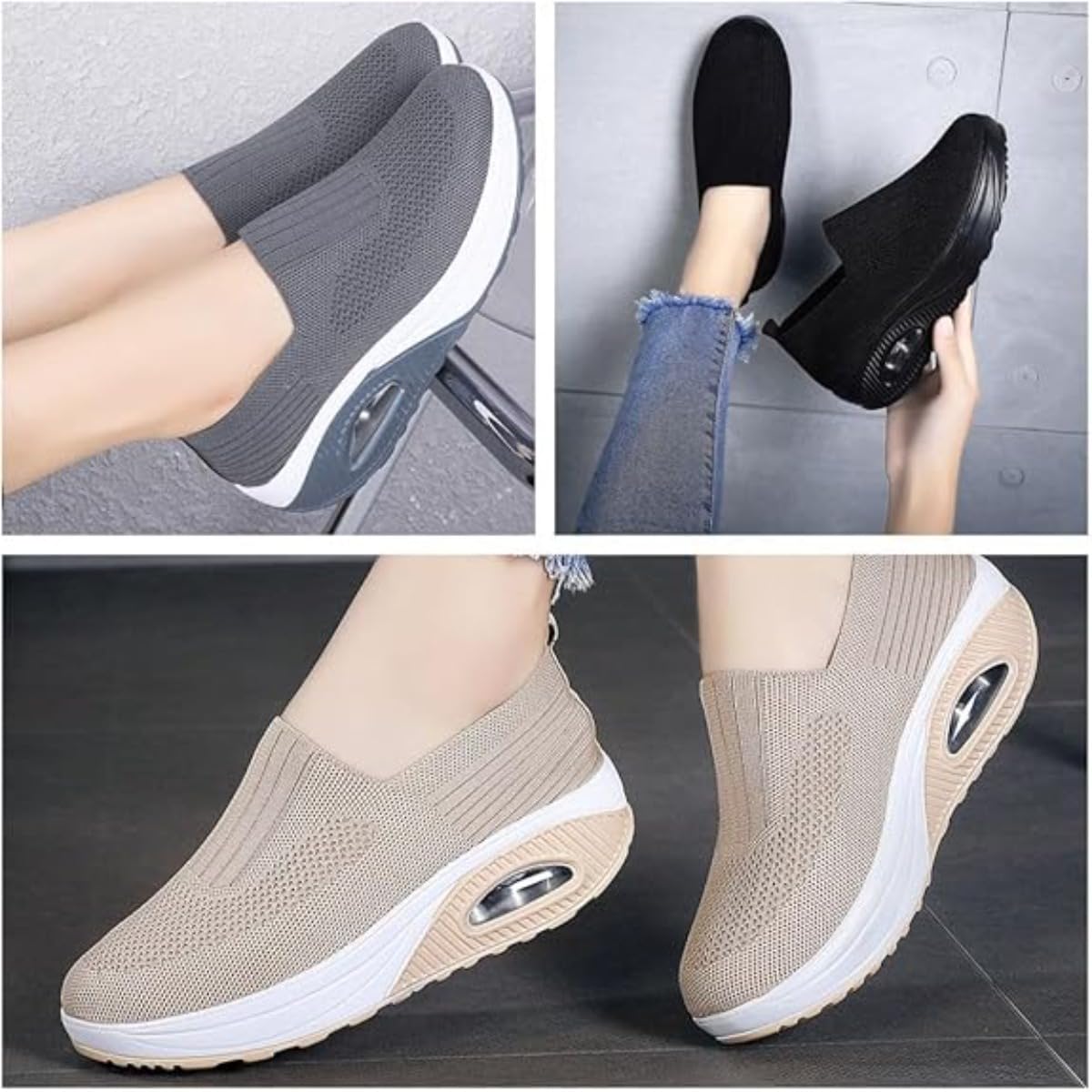 Tenis ortopédicos para mujer, cómodos zapatos de plataforma con parte inferior basculante, zapatos para caminar, con cojín de aire, zapatos para caminar, soporte de arco, tenis ligeros de cuña de