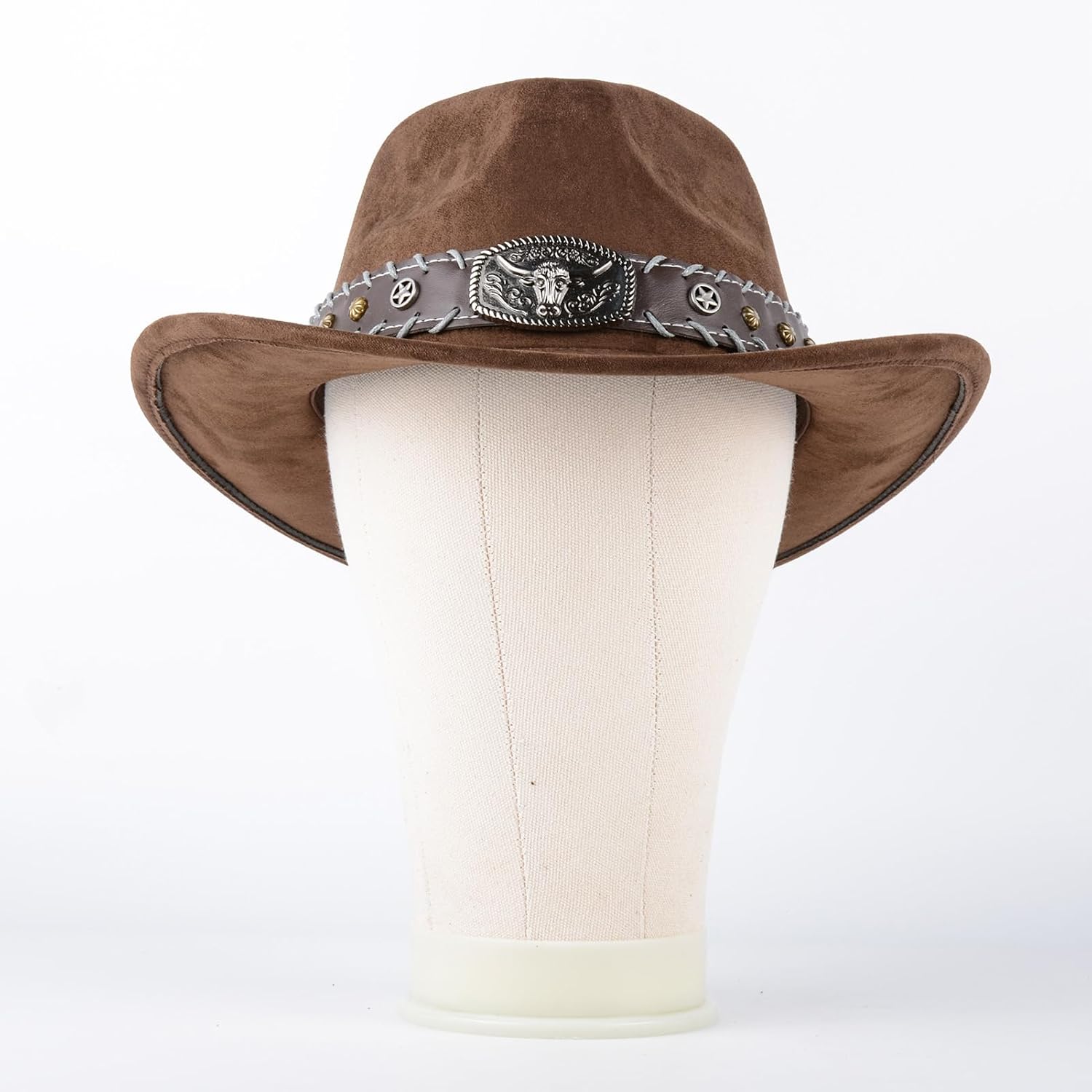 Cowboy Hat for Women and Men, Mens Western Cowboy Hats with Bull Head Womens Retro Vintage Jazz Hat Solid Color Cowgirl Hats (US, Alpha, Medium, Coffee 2)