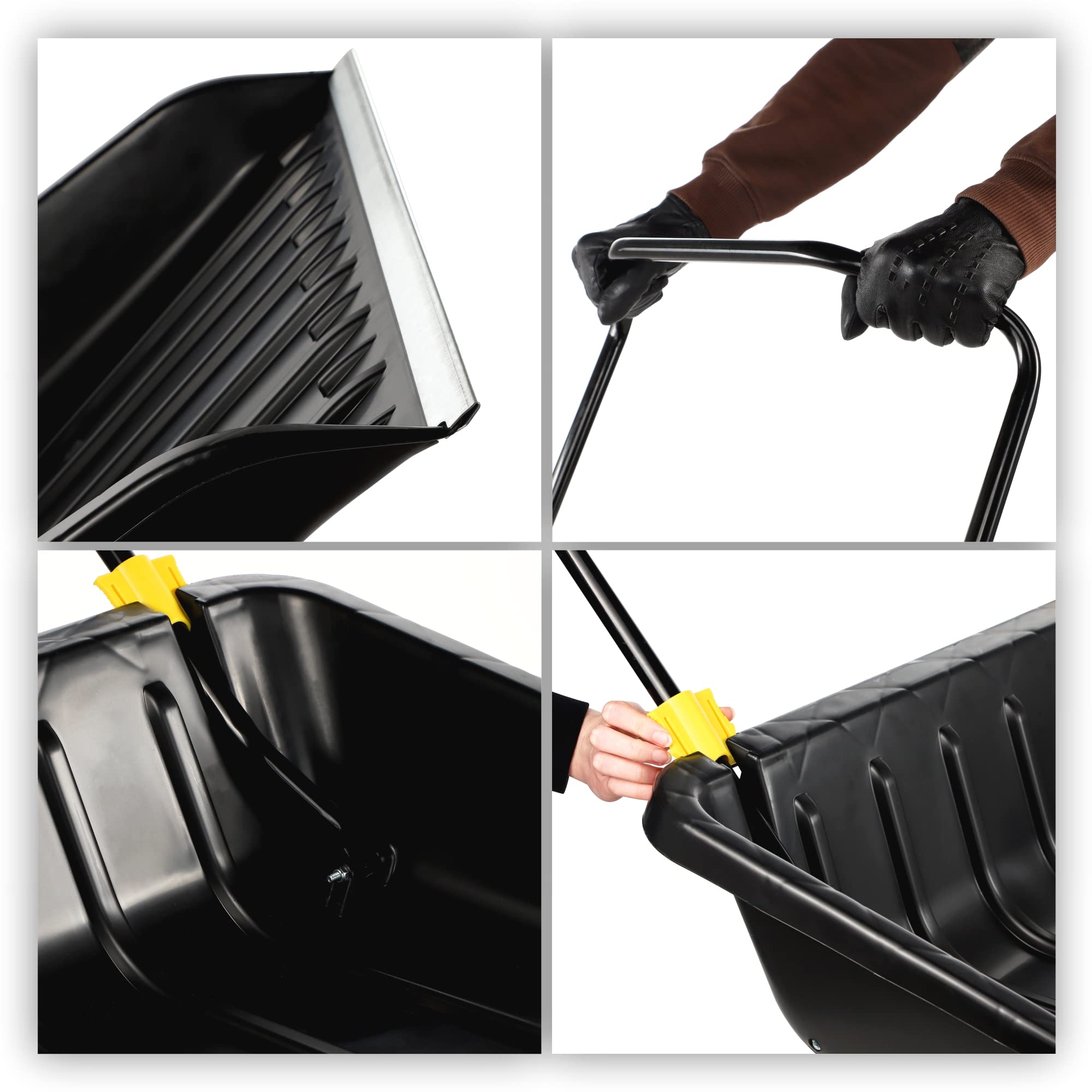 KADAX Pelle à Neige en Plastique dotée d'une Ferrure en Aluminium, Outil de Déneigement Robuste et Efficace avec Manche en Métal, Traîneau à Neige (Noir)