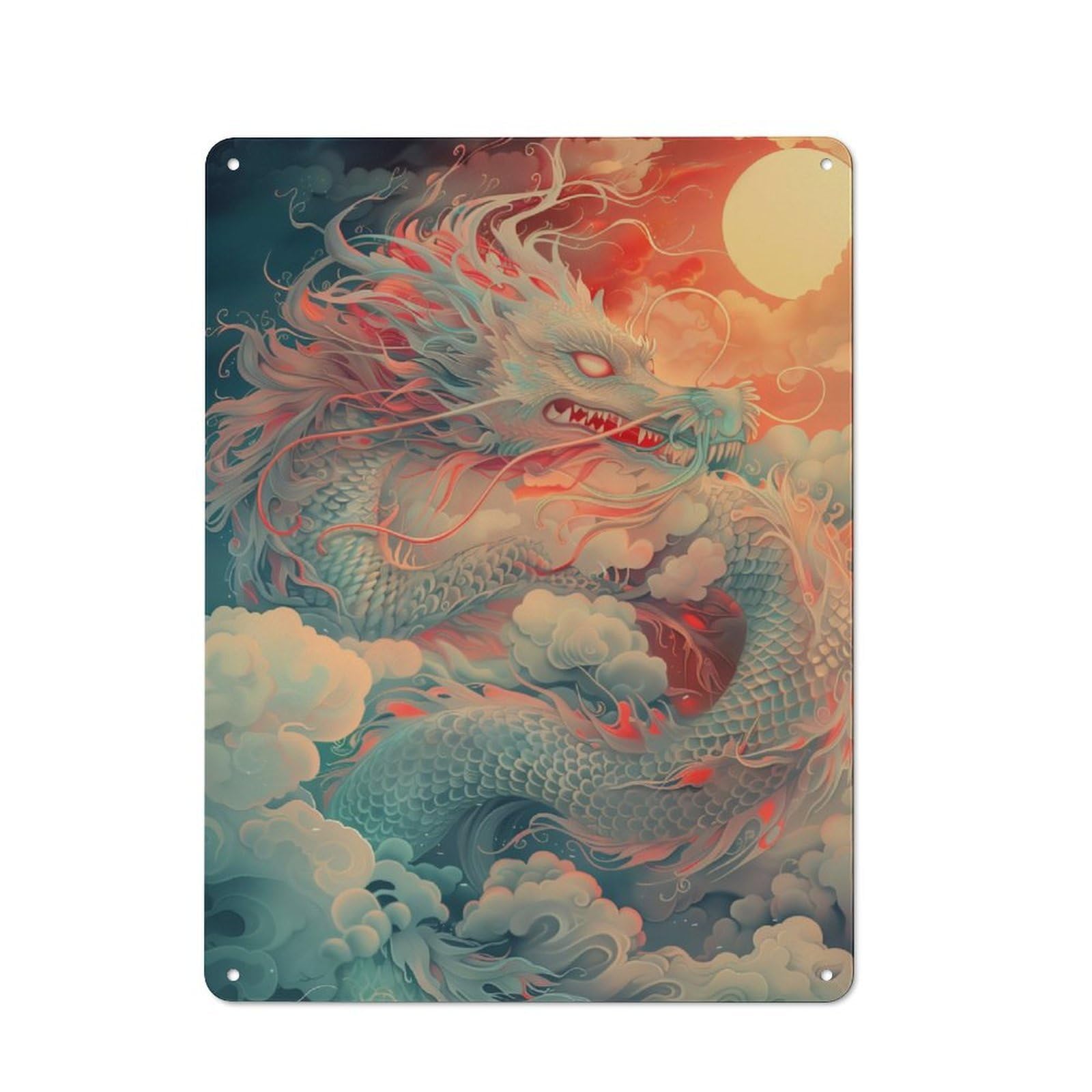 Junmoney Kanagawa Dragon In Clouds Metal Sign 40X30cm With For Hallway Wall, Vintage Decor, For Garage, Workshop And Man Cave Decoration
