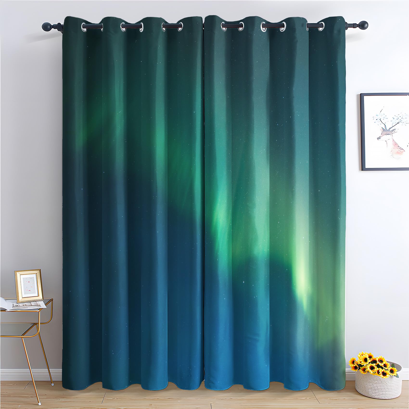Exquisite Blackout Curtains Northern Lights Curtains for Bedroom Living Room, Blackout Curtains 108 Drop - Thermal Insulated Eyelet Drapes, Patterned Window Treatments, 90x108 Inch (W X L), 2 Panels