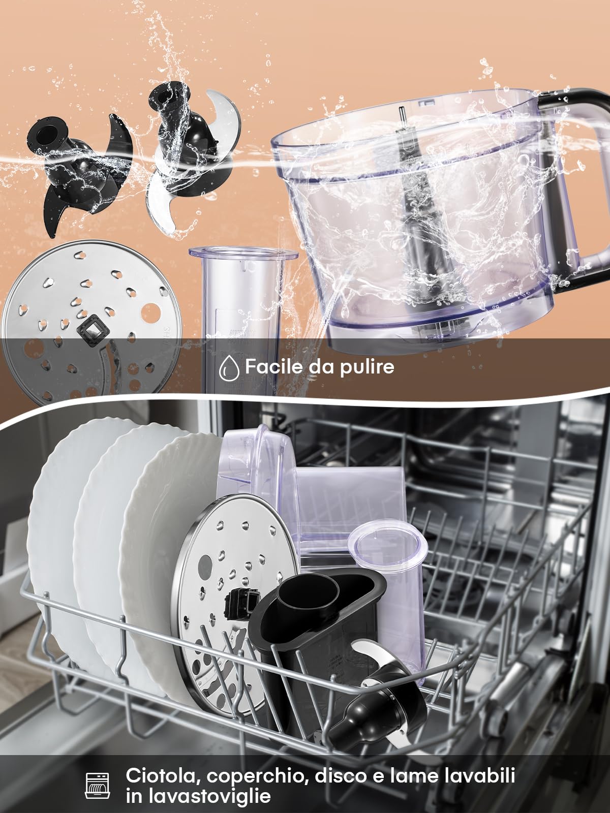 FOHERE Robot da cucina, 12 tazze, 2 in 1, tritatutto e tritacarne per tritare, sminuzzare, sminuzzare, purea e impastare, in acciaio inox