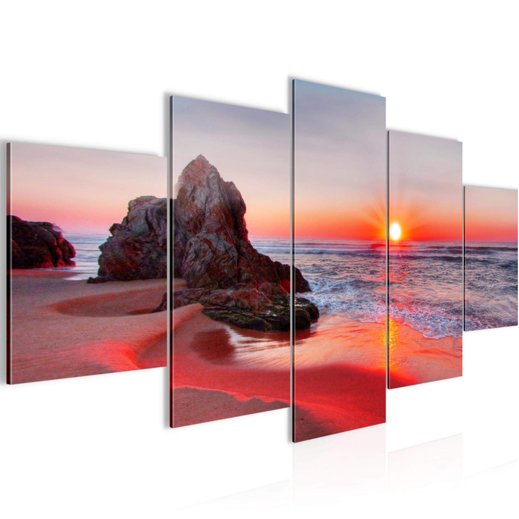 Runa Art - Quadri Tramonto Spiaggia 200 x 100 cm 5 Pezzi XXL Decorazione Murale Design Rosso 609551b