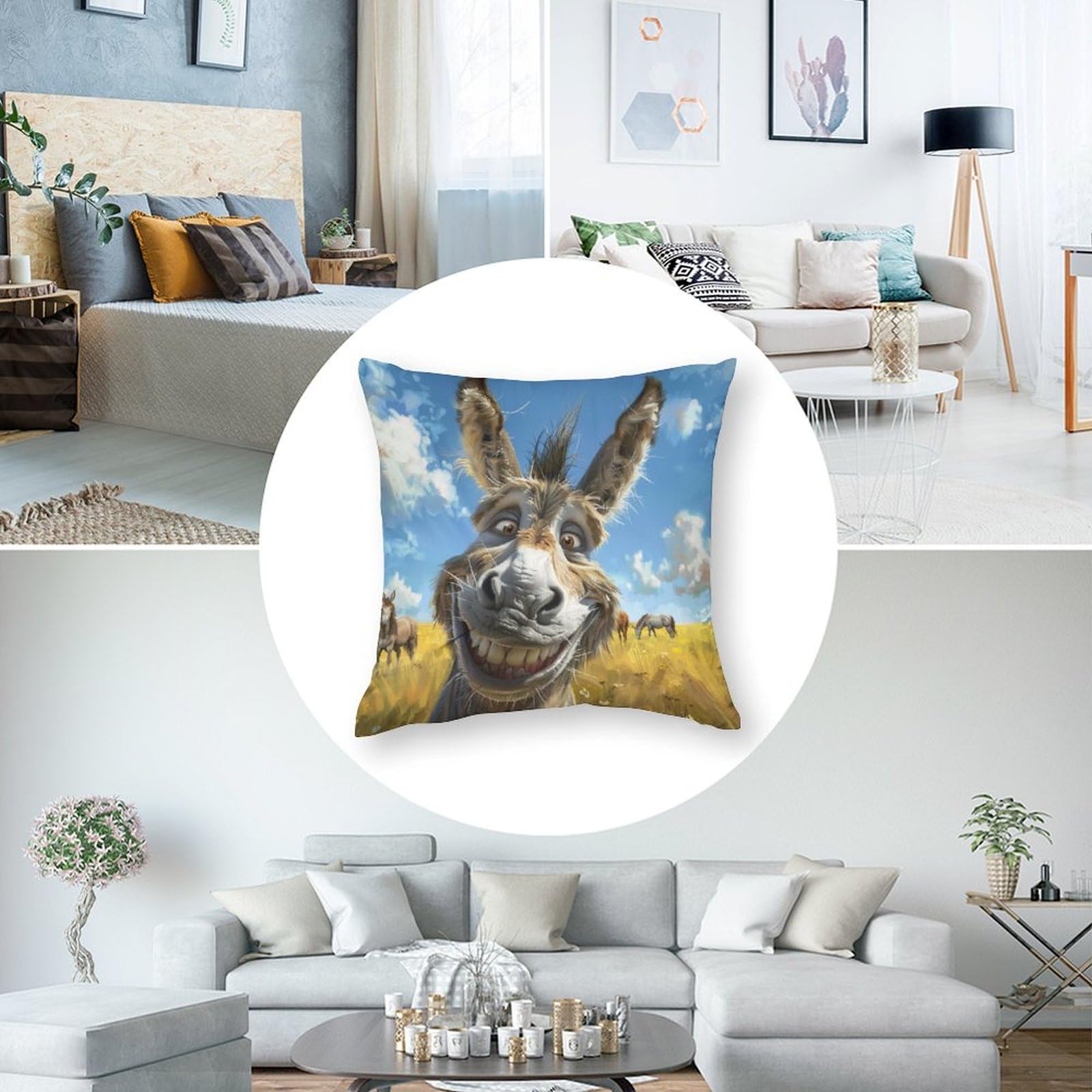 Feelyou Donkey Pillow Cover 18x18 - Kawaii Animal Print Decorative Cushion Case - View #8