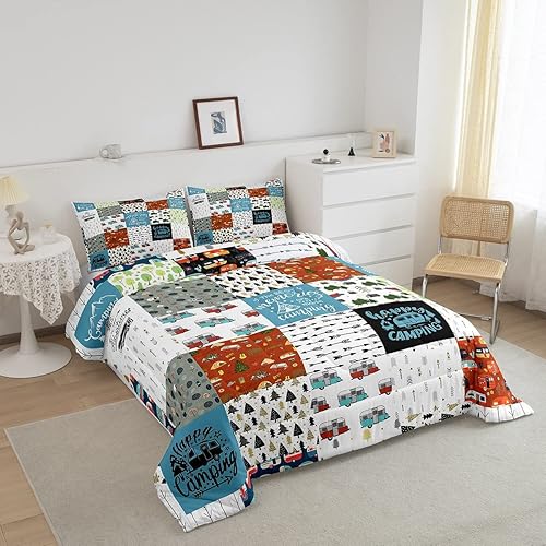 Miniatura 2 de Erosebridal Juego de edredón para niños y niñas, tamaño Queen, diseño de campista feliz, para niños, niñas, accesorios de caravana, edredón para