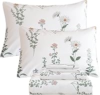 Vista 23 de QSH Juego de sábanas de tamaño individual 100% algodón egipcio, estampado de flores verdes con pájaros, mariposas y botánicas, lujo impreso, ropa