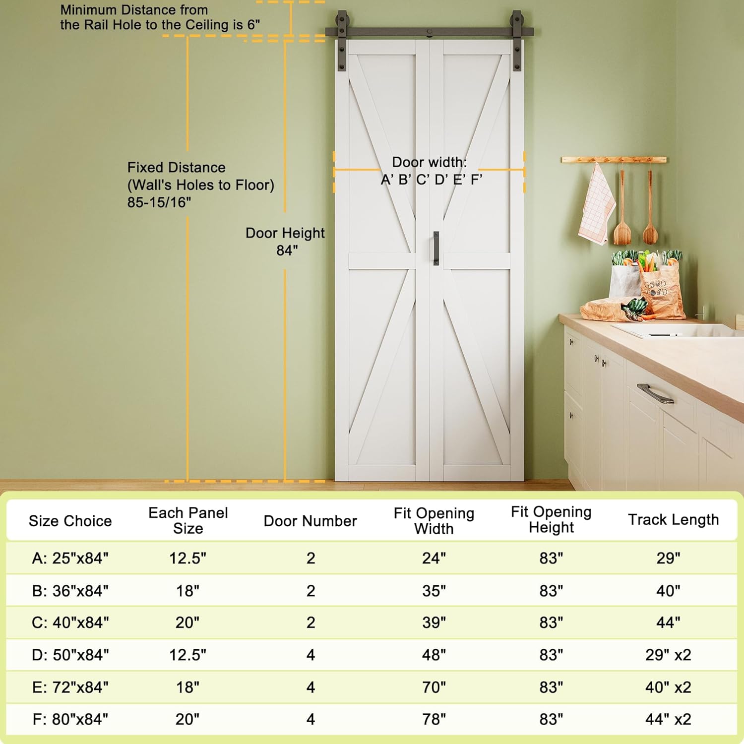 40" x 84" Pre-Assembled Solid Core Panels Bifold Barn Door, White Primed Finish Folding Barn Door with Hardware Kit Included for Closet Pantry Laundry, K Shape, Easy to Install