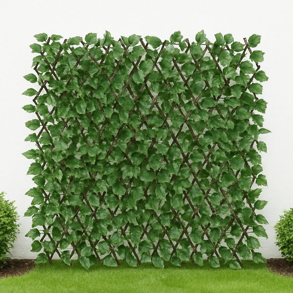 Abaseen Green 1X2m Artificial Maple Leaf Ivy Expanding Willow Trellis Garden Fence Screening Expandable Privacy Screening Panel For Gardens, Balcony And Terraces