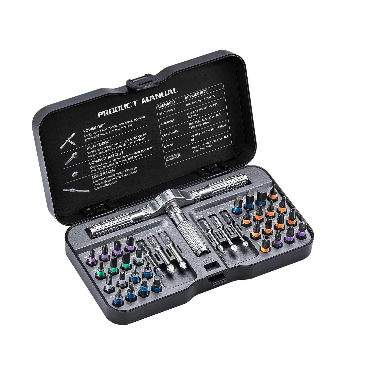 Tool Box for Home 66/40in1 Magnetic Ratchet Screwdriver Set Detachable T - Handle magneticizer Fix Furniture, Electronics & Glasses(40in1 Style A)