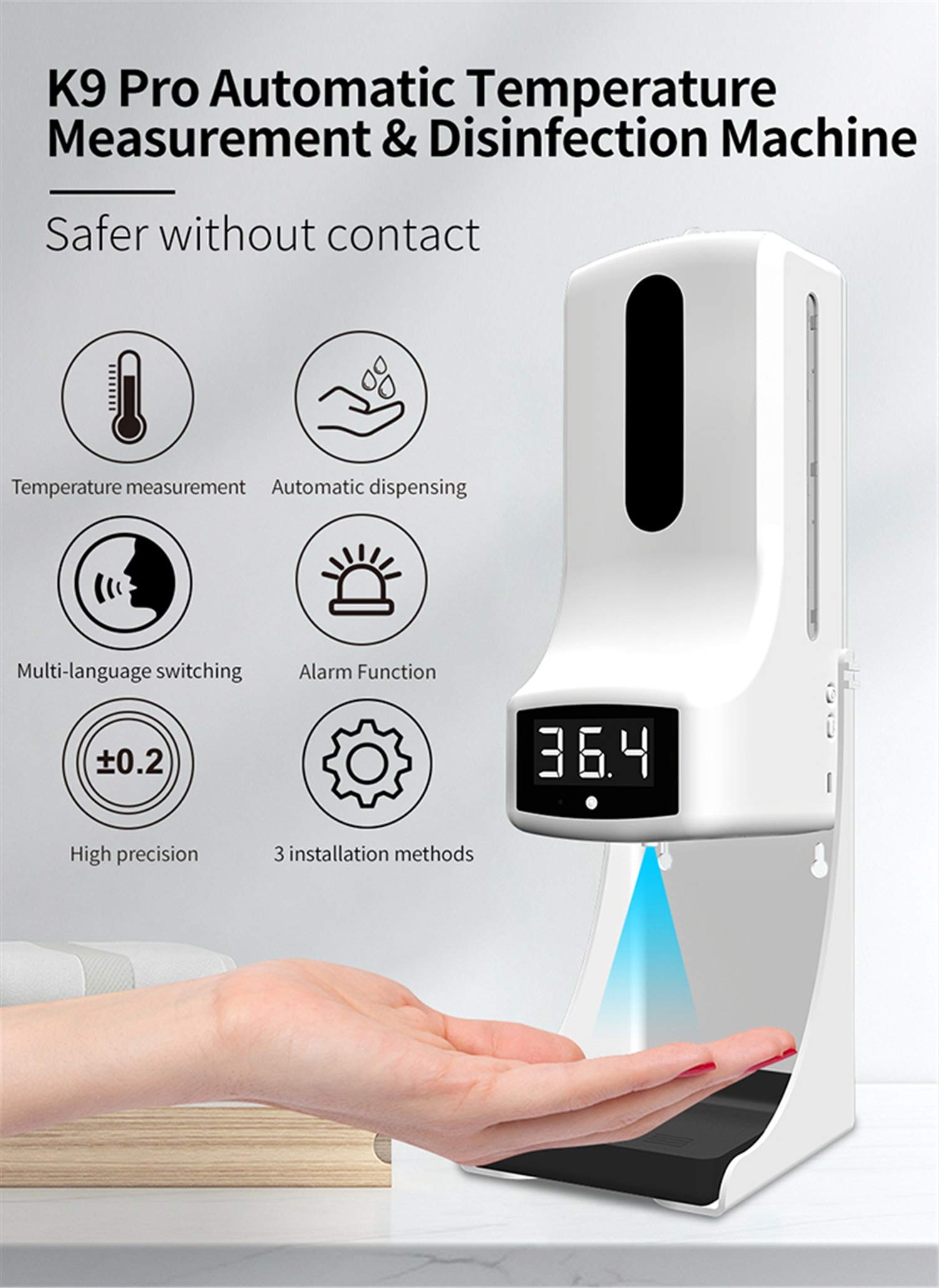 ZYC K9 PRO Display LCD a Mano a infrarossi Misurazione della Temperatura Disinfezione Dispenser di Sapone Liquido igienizzante Senza Contatto Sensore termometro Automatico