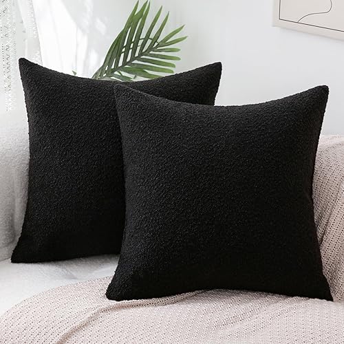 Miniatura 2 de Artcest Set of 2 Decorative Boucle Like Square Throw Pillow Covers, Comfy Elegant Textured Zippered Cushion Cases for Couch Bed and Living Room