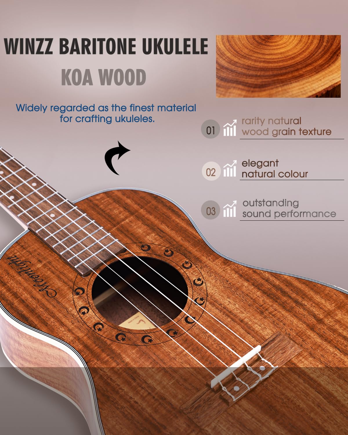 Winzz Ukulele Concerto 30 pollici adulti bambini principianti set ukulele legno KOA migliore per i professionisti