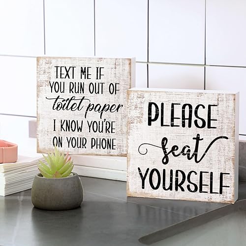 Jetec 2 piezas de letreros de baño de granja, decoración de caja de madera, divertido arte de pared de baño, placa de madera rústica, decoración