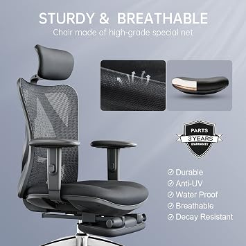 SIHOO M18 Ergonomic Office Chair, Adjustable Lumbar Support, 330 lb | Adjustable Headrest, Breathable High-Back Mesh, Wide Cushion, 2D Armrests, Tilt Lock, All-Day Sitting Comfort for Home Office