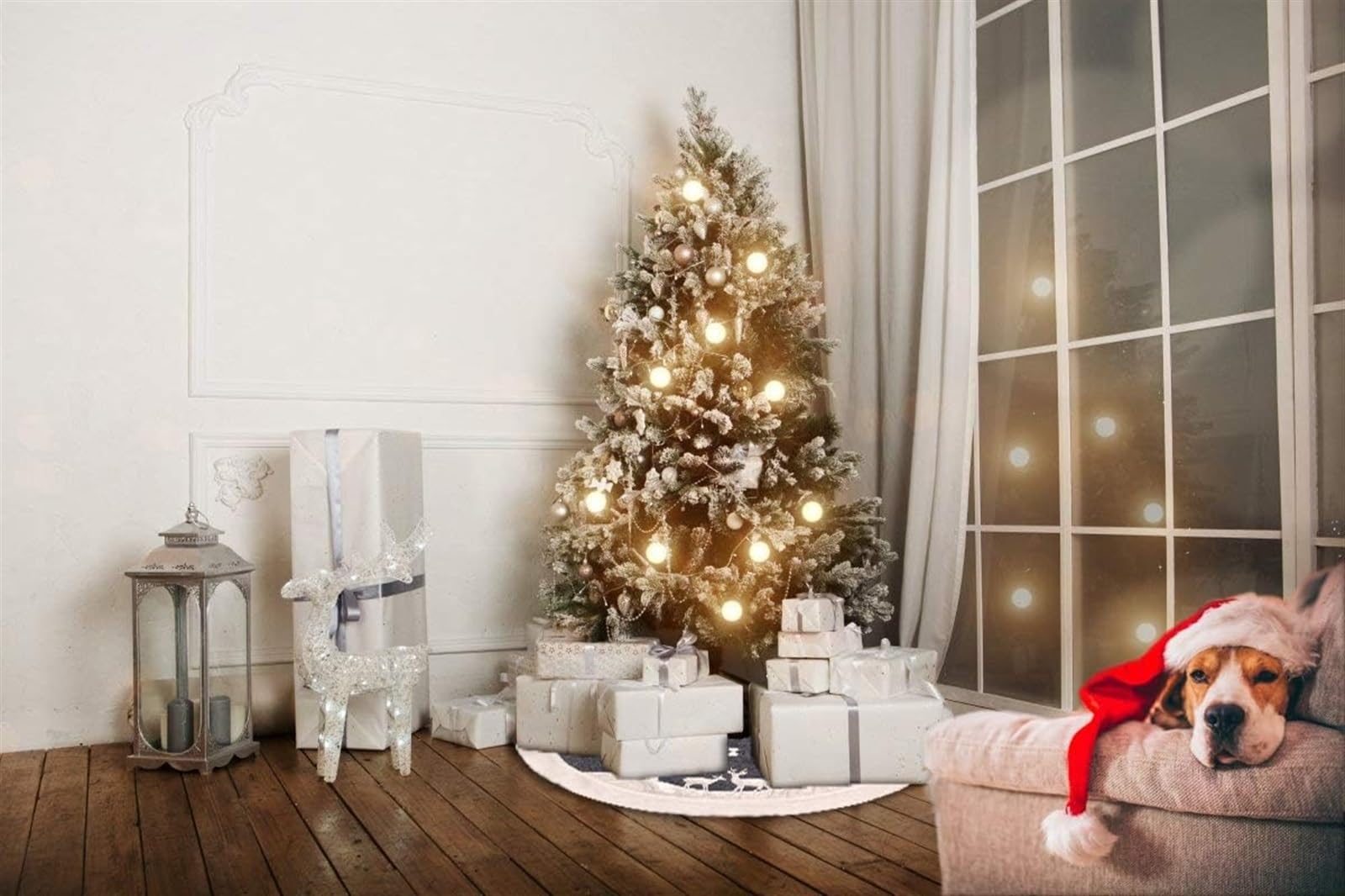Tappeto Per Albero Di Natale Gonna Per Albero Di Natale Pelliccia Decorazioni Rustiche Per Tappetino Per Alberi Di Natale Motivo Con Cervi E Fiocchi Di Neve Gonna Per Albero Di Natale(59 inches(150cm)