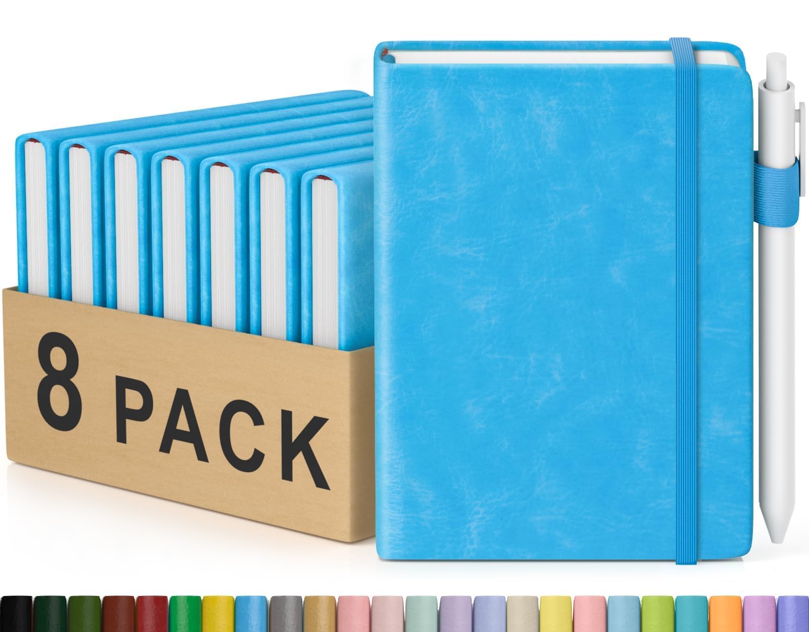 Pocket Small Notebook Journals, 8 Pack ( Ocean Blue) Mini Notebook 3.7x5.7 Journaling Notebooks for Women Men, Hardcover Lined Note Pads with Pens for