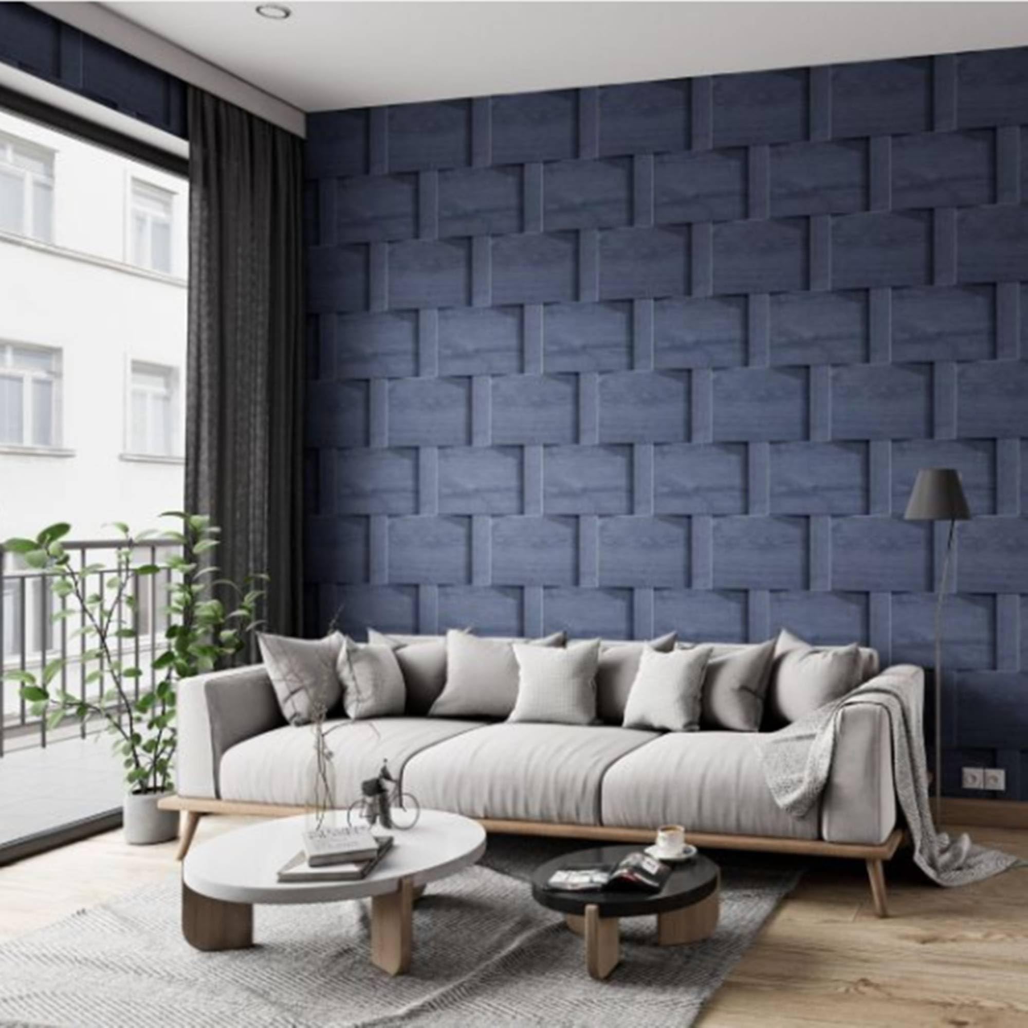 SOPHIE LAURENCE Blue Wood Panel Effect Wallpaper - Smooth Matte Finish 3D Effect Non Woven Wallpaper For Living Room Bedroom Feature Wall - View #9