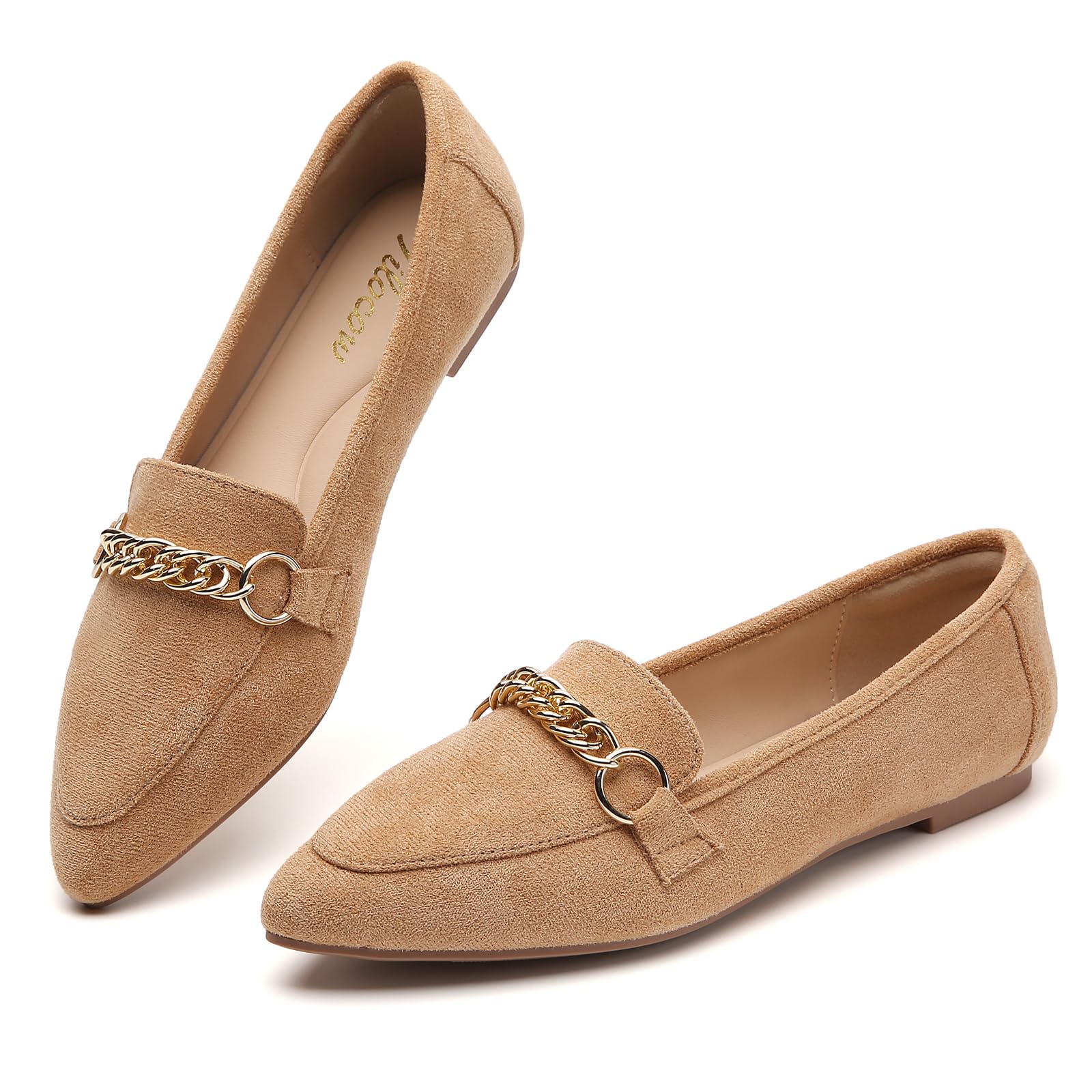 Tilocow Pointed Toe Flats Loafers for Women Dress Shoes for Work Office | Slip on Loafer,Comfortable &amp; Lightweight,Metal Chain,Business Casual, Memory Foam