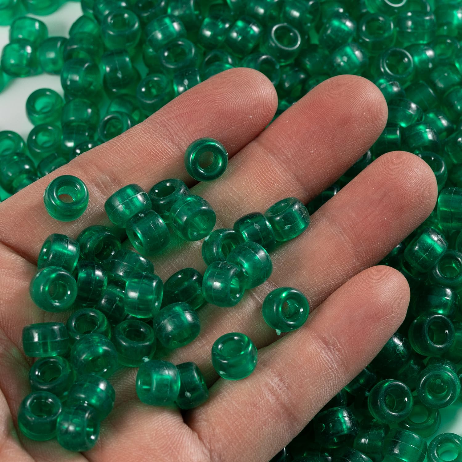 Gxueshan 1000 Pcs Acrylic Transparent Green Pony Beads 6x9mm Bulk for Bracelet Necklace Jewelry Making Earring Hair Braiding for Bracelets Making Plastic Beads - Image 3