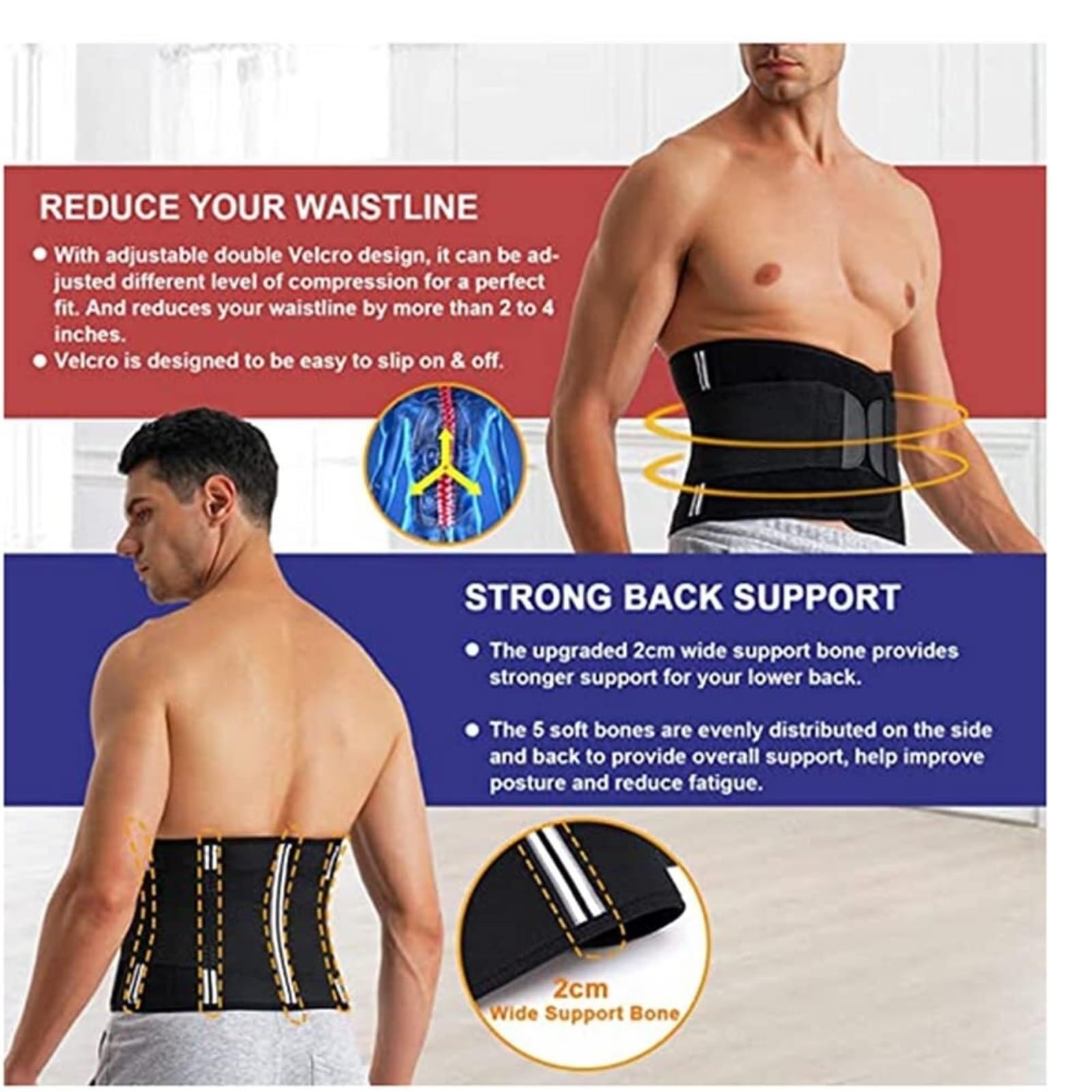 Faja Lumbar Faja Deportiva para El Vientre, Faja Adelgazante, Moldeadora De Cintura, Cinturón De Neopreno para Entrenamiento De Pérdida De Peso Cinturón Apoyo Lumbar(XL)