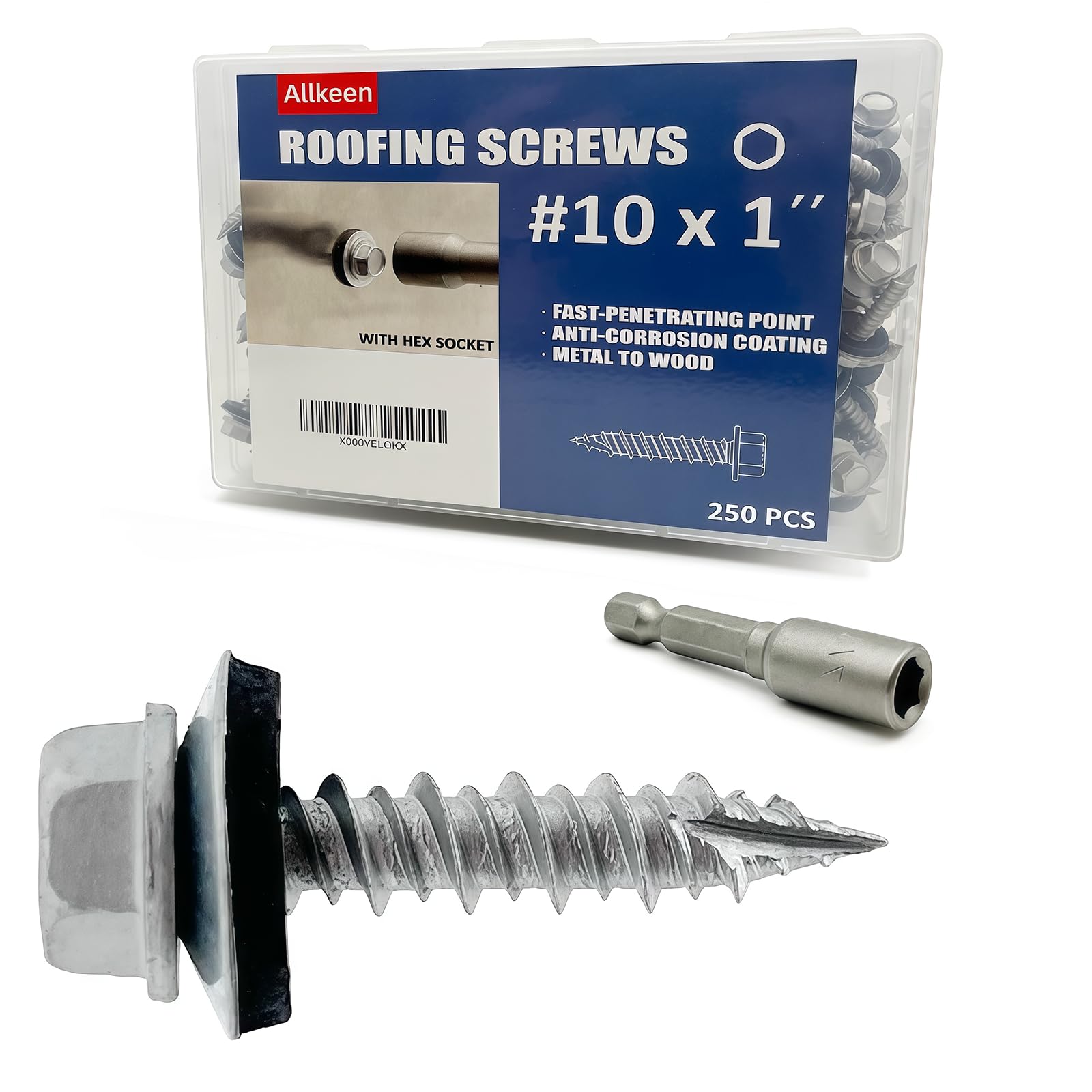 #10 x 1 Hex Head Sheet Metal Roof Screws, Rustpert Coating Metal to Wood siding Screws, 250 Pieces