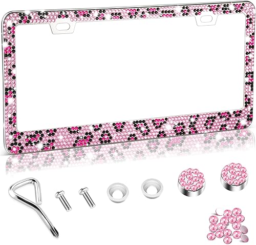 Vista 16 de Amiss Marco de matrícula brillante para mujer, 2 unidades de diamantes de imitación hechos a mano de cristal de acero inoxidable de alta calidad