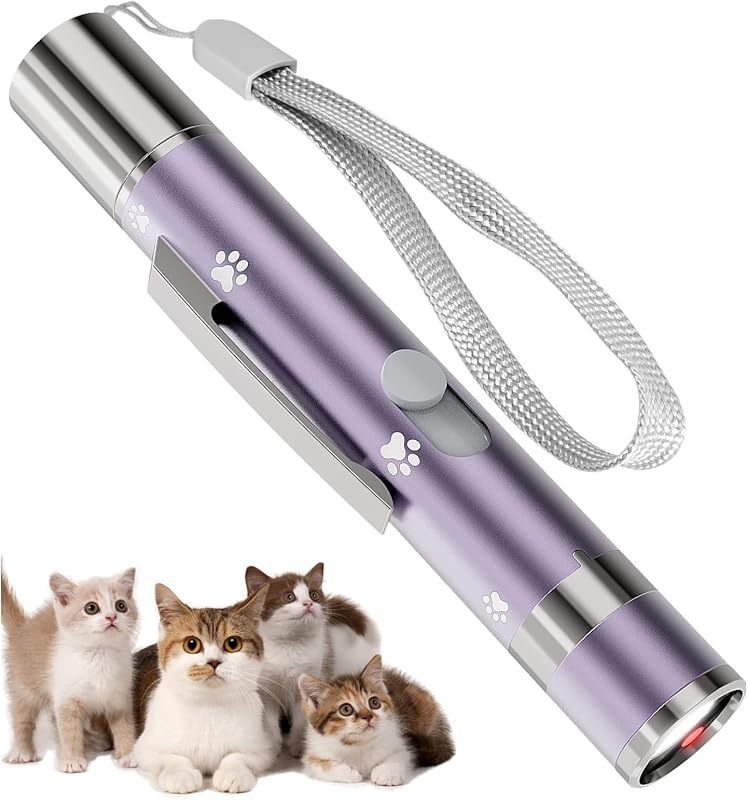 Cat Toys, Rechargeable, Interactive USB Chase Toy for Cats & Kittens | 3 Light Modes & 5 Fun Patterns, Purple Metal Casing with Paw Print, Automatic Training & Exercise Toys for Indoor Dog, Pet
