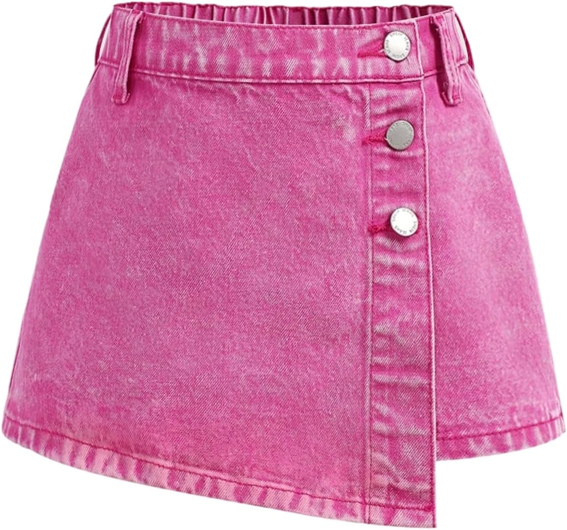 Floerns Girl's Y2k High Waist Denim Skorts Button Up Asymmetrical Hem Skirt Shorts