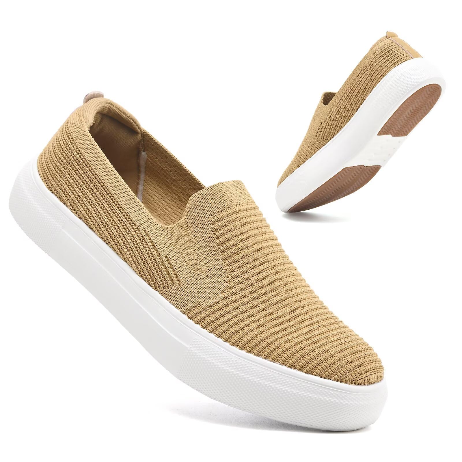 konhill Loafers für Frauen Slip auf Walking Schuhe Stricken