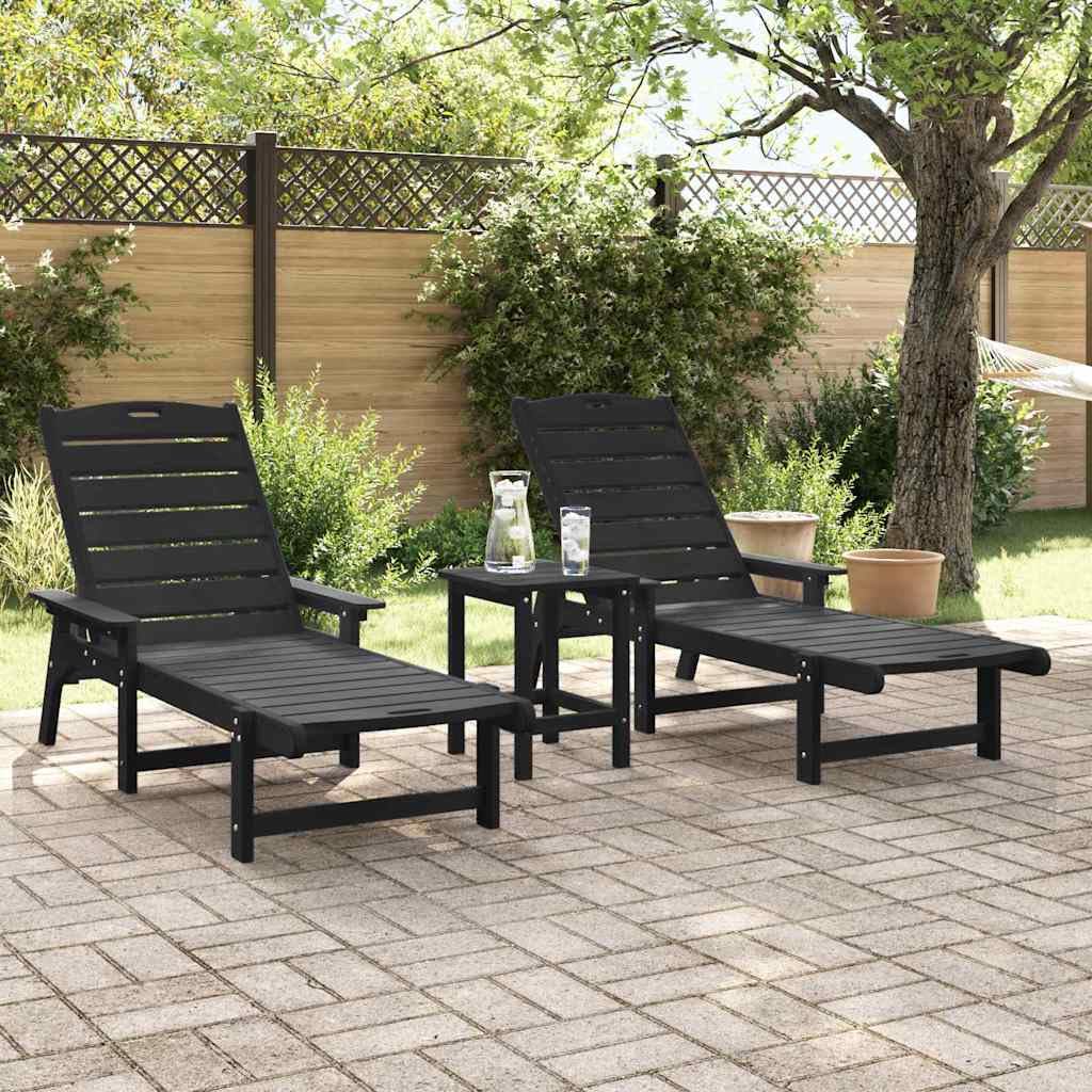 Set di 2 lettini prendisole in polietilene, 195,5 x 53 x 98,5 cm, resistenti alle intemperie, portata 220 kg, per giardino, terrazza, balcone, piscina, spiaggia e benessere