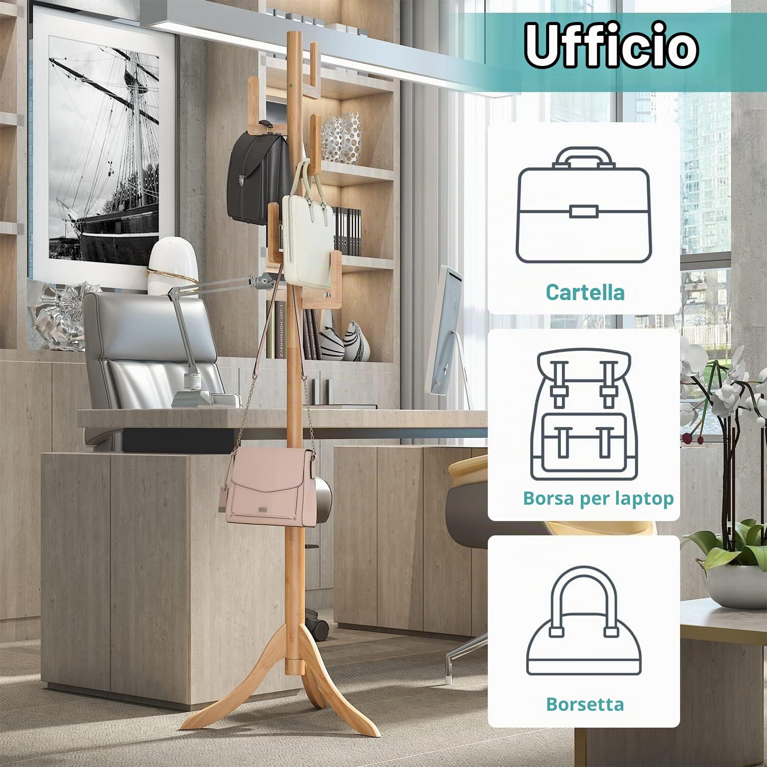 Oceano Attaccapanni da Terra Appendiabiti in Legno Autoportante Albero con 8 Ganci per Ingresso Casa Camera da Letto Soggiorno Ufficio Corridoio per Vestiti Giacche Cappotti Cappelli Borse (Cactus)