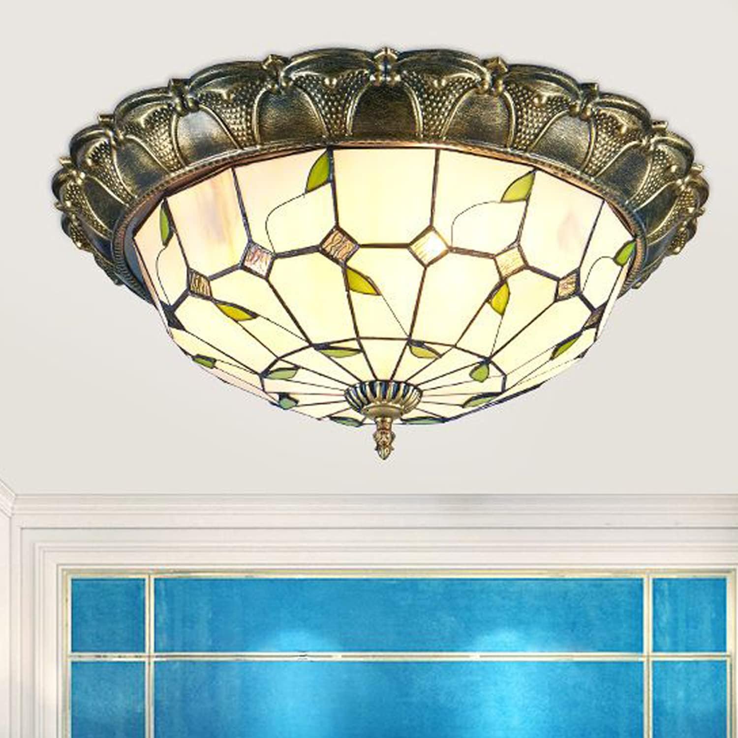 HomeLava Art Deco Tiffany Ceiling Fixtures Light Dia 20.28 inches Retro Stained Glass Ceiling Light 3-Lights LED Tiffany Flush Mount Ceiling Light Fixtures for Kid's Room Bedroom Dining Room