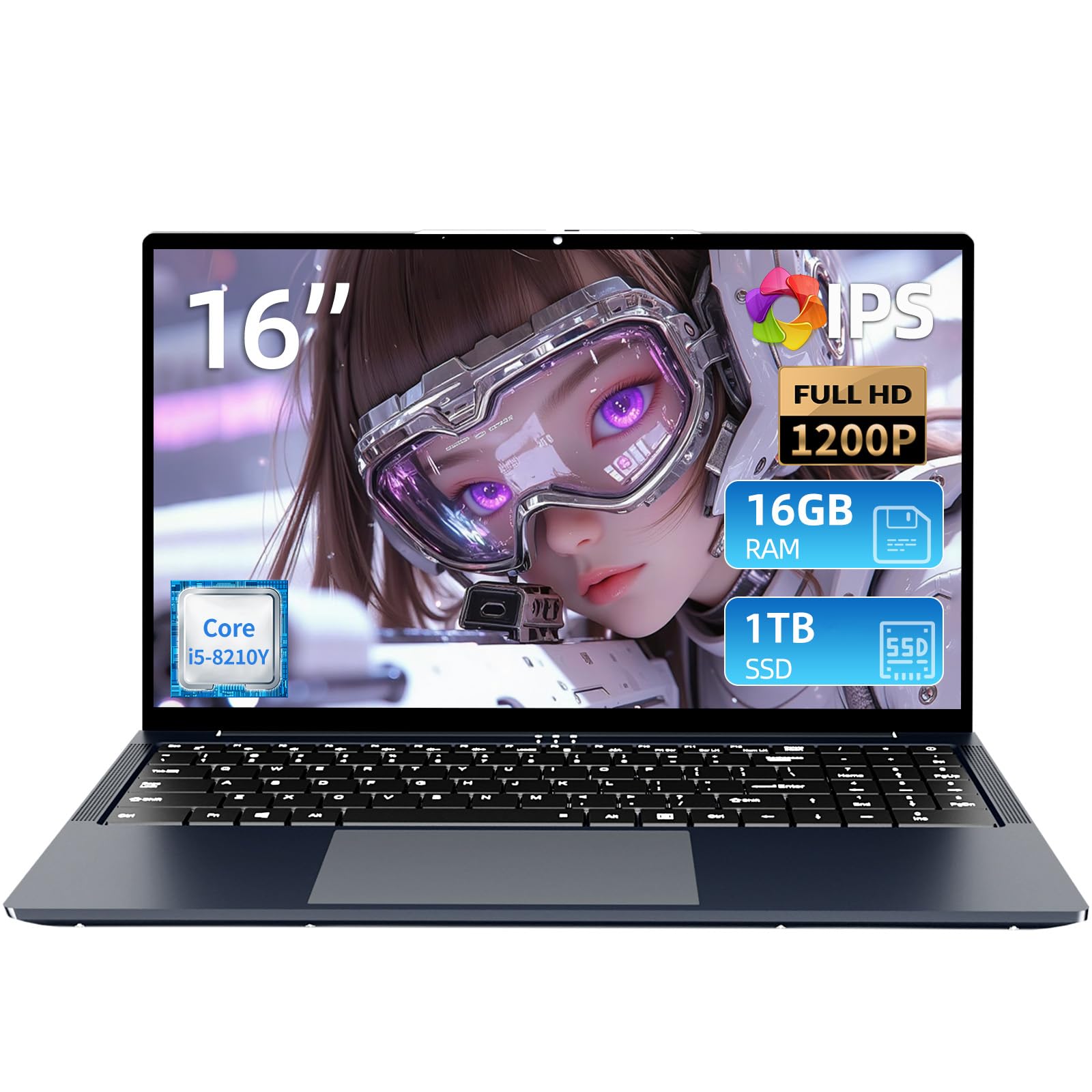 16'' Ordenador Portátil, PC Portatil Core i5 8210Y up 3.6GHz Procesador 16GB RAM 1TB SSD Computadora portátil 1920 * 1200 IPS, Laptop RJ45 USB 3.0 HDMI BT5.0 Teclado Numérico Retroiluminado