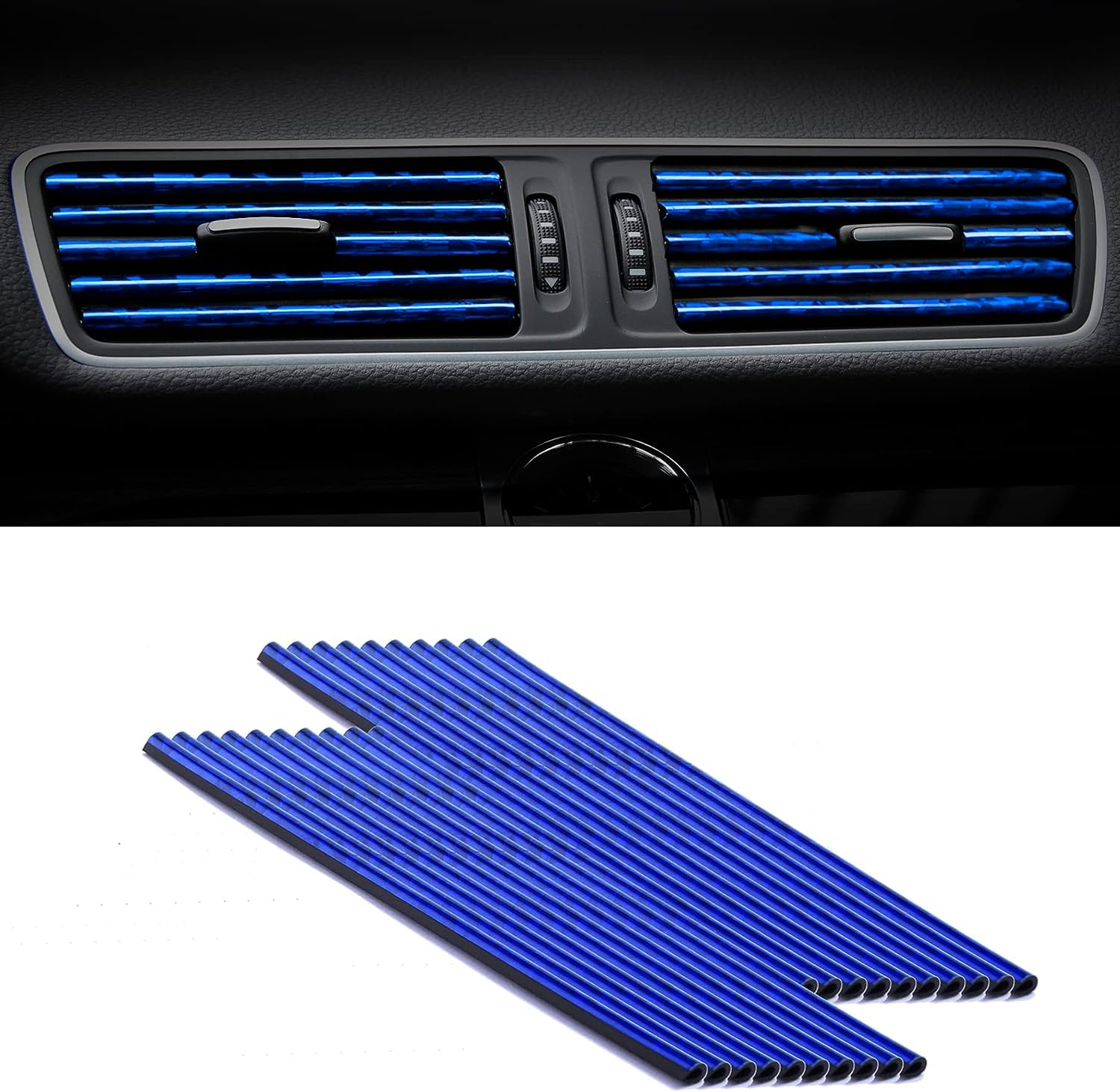 NILKANTH SHOPPERS Universal Car Air Conditioner Vent Trim Decoration Strip - Waterproof Flexible Shiny Auto Interior Accessories for All Air Outlets (Blue, 20)