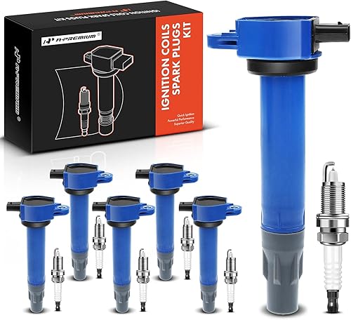 A-Premium Juego de 6 bobinas de encendido (azul) bujías de iridio compatibles con Chrysler 300 2006-2010, Sebring 2006-2010, Town & Country