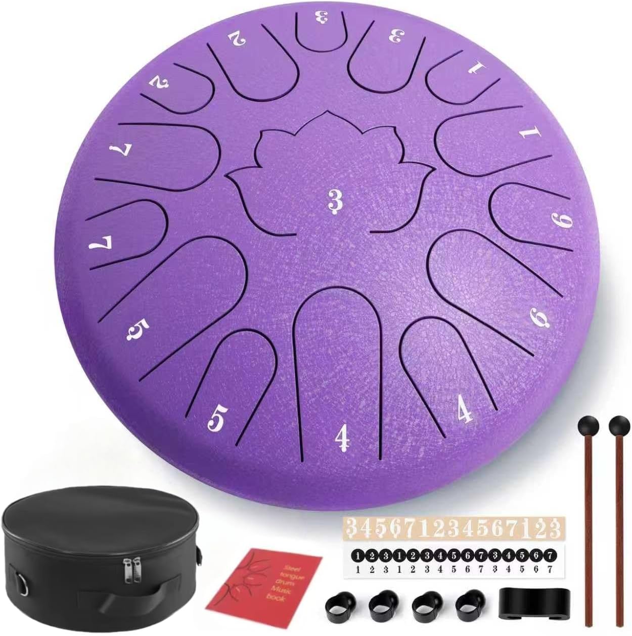 Rain Drum for Outside - 15 Note 12 Inch Steel Tongue Drum - Handpan Drum for Meditation and Beginners with Music Book, Rain Drum Mallet, and Carrying Bag(Purple, 12 lnch)