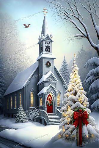 Church in the Snow Diamond Painting Kits de pintura de diamantes para adultos Decoupage de diamante completo para principiantes 5D Pintura hecha a