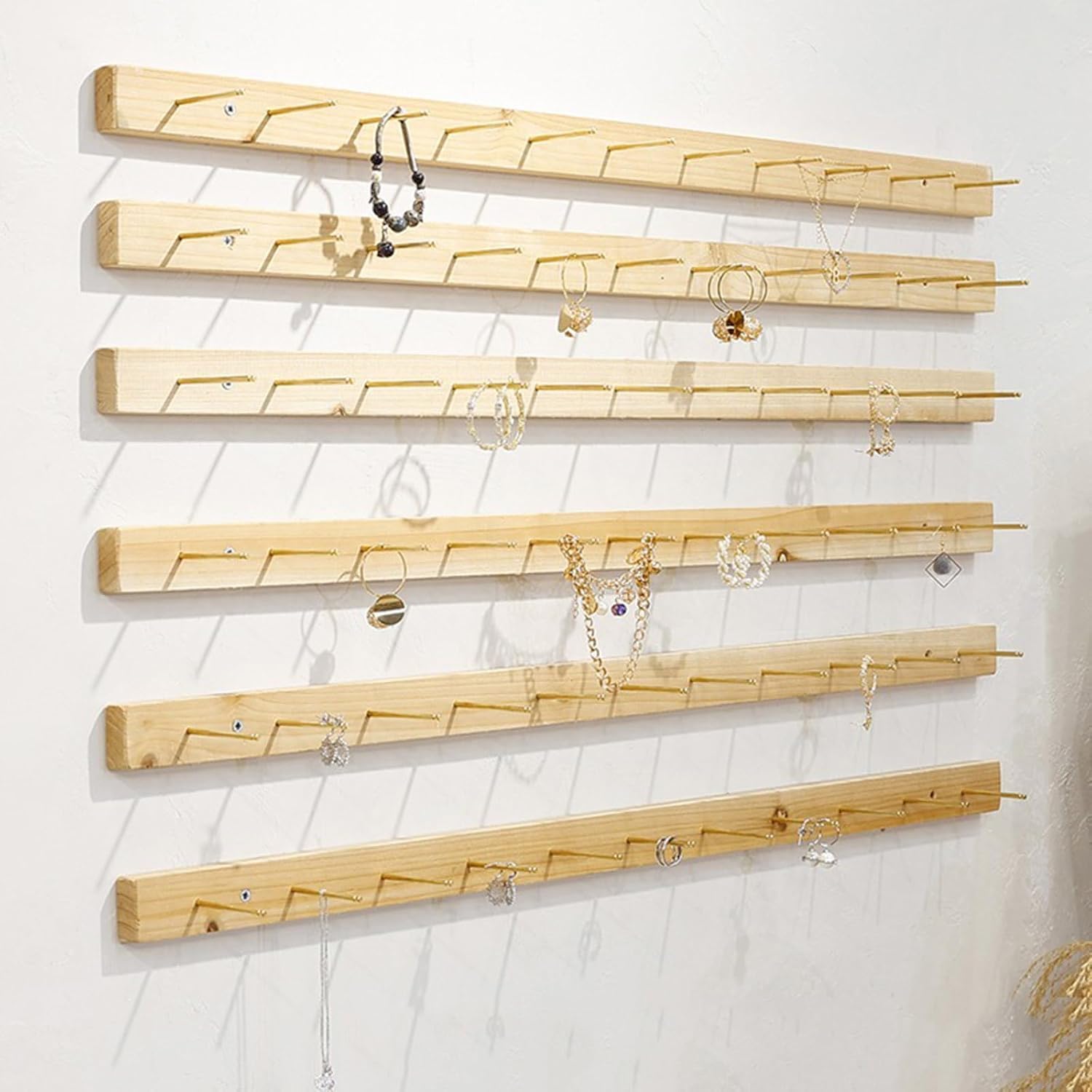 Wall Mounted Jewelry Stand Organizer, Hanging Earring Holder Keyring shelf Bracelets Rings Bangles Display Rack sock holder,For Clothing Store/Retail Store/Jewelry Store,Walnut color 6pcs,60cm